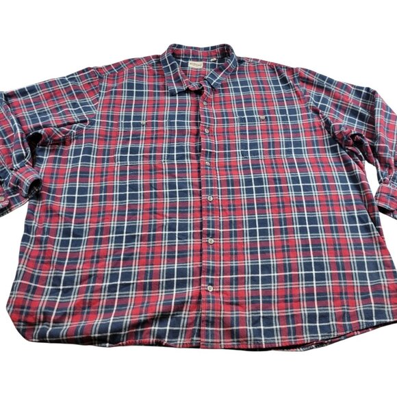 RedHead Flannel Shirt Mens 5XL Red Blue Plaid Long Sleeve Button Up - Picture 1 of 7